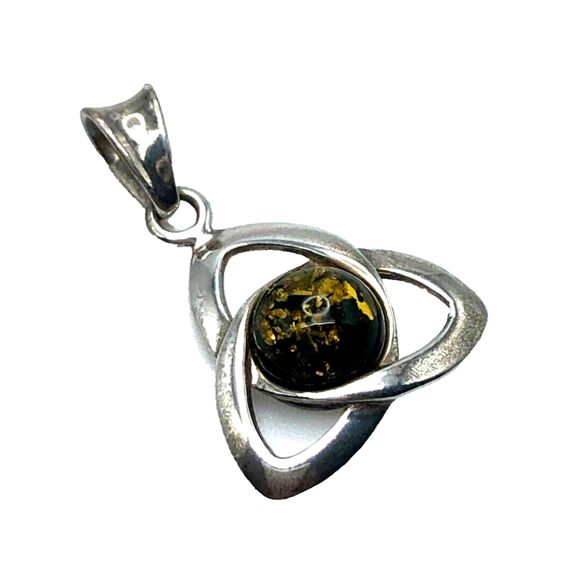 Sterling Silver Solvar Trinity Celtic Knot Pendant with Dichroic Glass Center - Picture 1 of 4